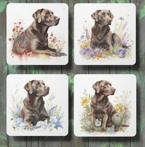 Bruine Labrador Aquarel onderzetters met houder, Huis en Inrichting, Woonaccessoires | Onderzetters, Nieuw, Glas of Kopje, Ophalen of Verzenden