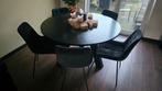 Eethoek met 5 zwarte velvet stoelen, Ophalen, Zo goed als nieuw, Modern, 4 tot 6 stoelen