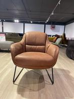 Fauteuil stoel bruin leer metalen poot zwart nieuw, Ophalen, Nieuw, Leer