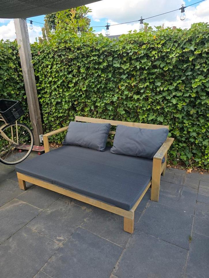 Intratuin 2-zits loungebank Lazy naturel, Tuin en Terras, Tuinsets en Loungesets, Zo goed als nieuw, Ophalen