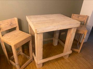 Steigerhouten tafel incl. 2 barkrukken! 100x75x105 cm