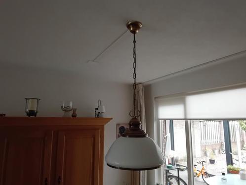 Hanglamp messing met glazen kap grote fitting., Huis en Inrichting, Lampen | Hanglampen, 75 cm of meer, Glas, Metaal, Ophalen