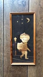 Lijst met afbeelding zandmannetje, houten marqueterie, Antiek en Kunst, Ophalen of Verzenden