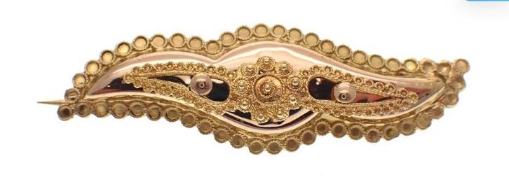 Vintage Gouden Filigrain Broche 14k, Sieraden, Tassen en Uiterlijk, Broches, Gebruikt, Goud, Geel, 4 tot 7 cm, Ophalen of Verzenden