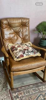 Vintage schommelstoel leren bekleding, Huis en Inrichting, Fauteuils, Ophalen, Gebruikt, Vintage, Hout