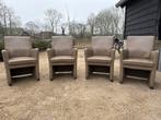 Set van 4 lederen eetkamerstoelen op wieltjes, Huis en Inrichting, Gebruikt, Bruin, Leer, Ophalen of Verzenden