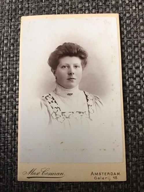 CDV, Vrouw, Max Cosman, Amsterdam, Carte de Visite, Verzamelen, Foto's en Prenten, Gebruikt, Foto, Voor 1940, Ophalen of Verzenden
