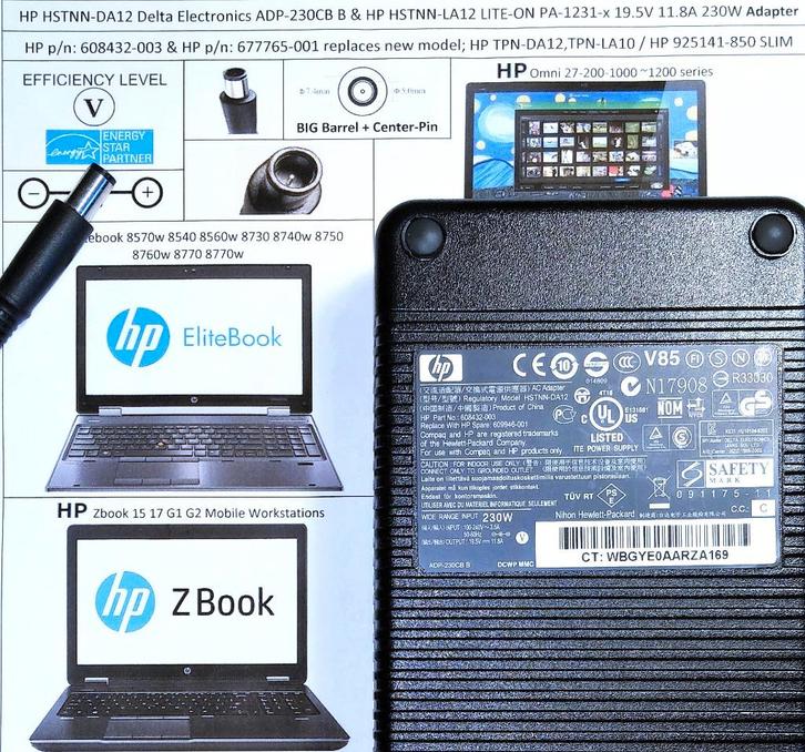 HP HSTNN-DA12 19.5V 230W Adapter ADP-230CB 609946-001 Lader, Computers en Software, Laptop-opladers, Nieuw, Ophalen of Verzenden