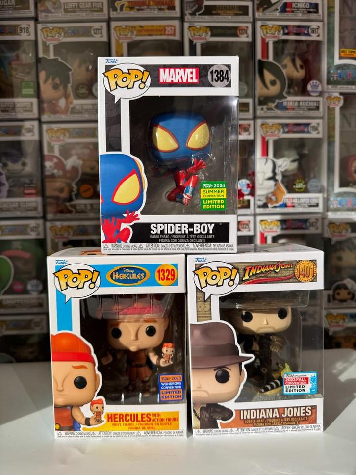 Funko Pop! Spider-Boy, Hercules & Indiana Jones - Nieuw, Verzamelen, Poppetjes en Figuurtjes, Nieuw, Ophalen of Verzenden