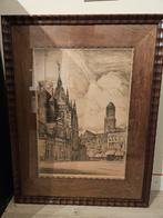 Pentekening Zwolle met houten lijst en paspartoe, Antiek en Kunst, Ophalen