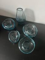 Vintage Blauw Glas Set - Vaas & Schalen/Asbakken Holmegaard, Antiek en Kunst, Ophalen of Verzenden
