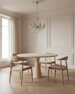 Prachtige ronde travertin eettafel 130cm, Ophalen, Rond, 100 tot 150 cm