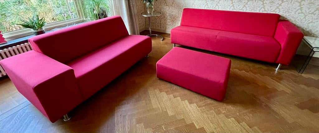 Banken en Hocker Set Rood - Zo goed als nieuw!, Huis en Inrichting, Ophalen, Gebruikt, 150 tot 200 cm, 75 tot 100 cm