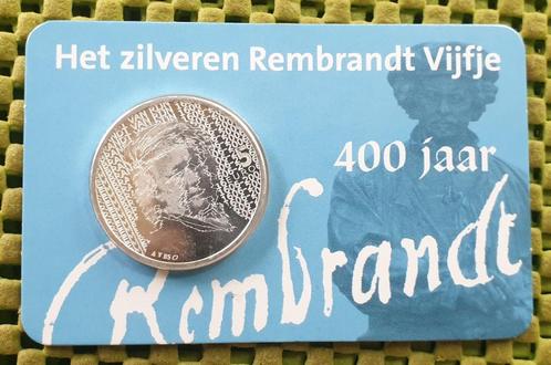 Coincard 5 euro Rembrandt van Rijn 1606-2006 .blauw, Postzegels en Munten, Munten | Nederland, Losse munt, Euro's, Koningin Beatrix