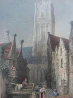 Staalgravure Laurenskerk straatje Rotterdam AB Payne 1845, Antiek en Kunst, Kunst | Etsen en Gravures, Verzenden