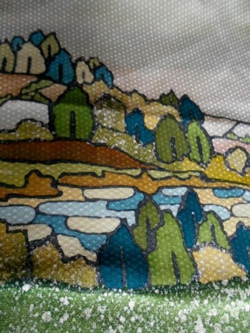 Japanse zijden coupon handgeschilderd  65x36cm vintage, Hobby en Vrije tijd, Stoffen en Lappen, Zo goed als nieuw, Satijn of Zijde