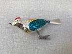 Vintage glazen  kerstbal grote vogel op clip, Ophalen of Verzenden