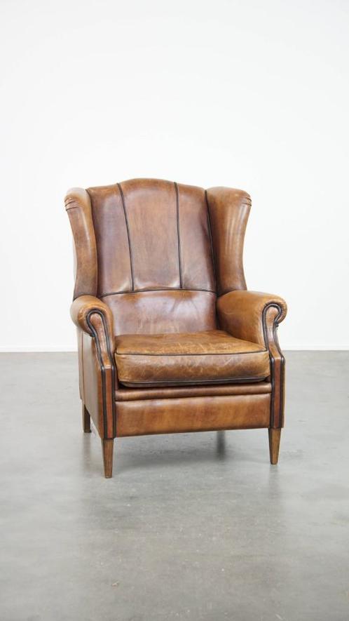 Stoere en comfortabele schapenleren oorfauteuil, Huis en Inrichting, Fauteuils, Gebruikt, Leer, 75 tot 100 cm, 75 tot 100 cm, Ophalen