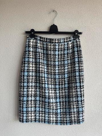 Vintage lichtblauwe tweed wollen midi rok beschikbaar voor biedingen