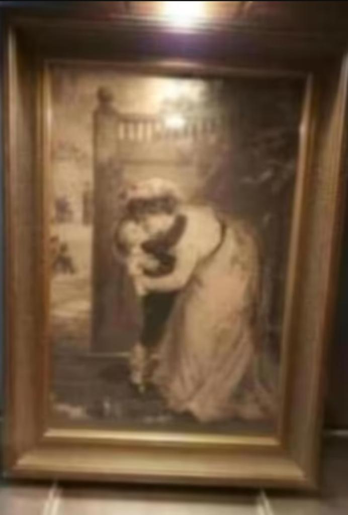 Grote Engelse steendruk van vrouw met kind is gesigneerd, Antiek en Kunst, Kunst | Tekeningen en Foto's, Ophalen