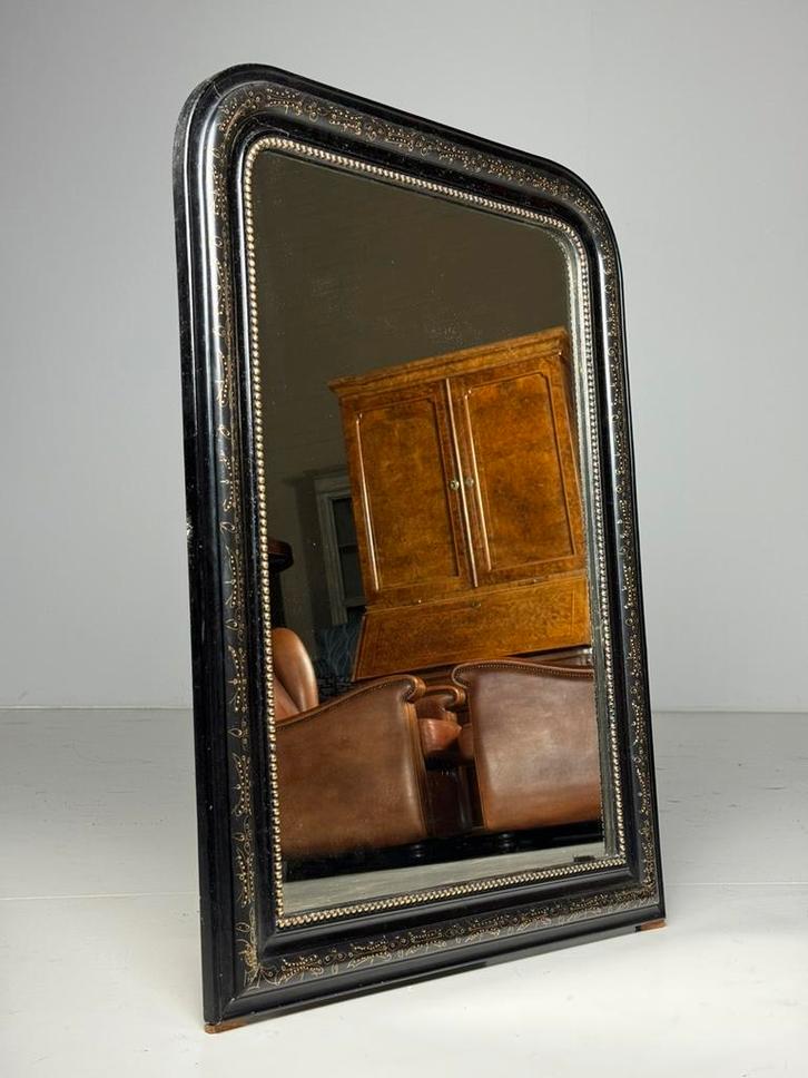 Louis Philippe spiegel zwart antiek Frans, Antiek en Kunst, Antiek | Spiegels, 50 tot 100 cm, Rechthoekig, Ophalen