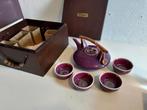 Theeset van paars geglazuurd keramiek met houten doos, Antiek en Kunst, Antiek | Servies compleet, Ophalen