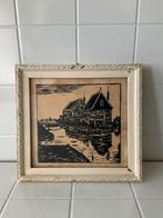 Houtsnede vermoedelijk gezicht op Volendam zwart wit, Antiek en Kunst, Kunst | Etsen en Gravures, Ophalen