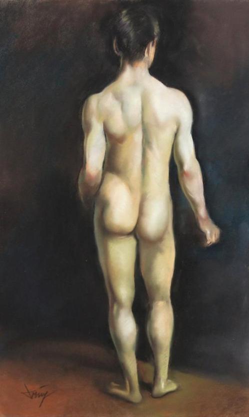 Pastel schilderij de naakte man, Antiek en Kunst, Kunst | Schilderijen | Klassiek, Ophalen of Verzenden