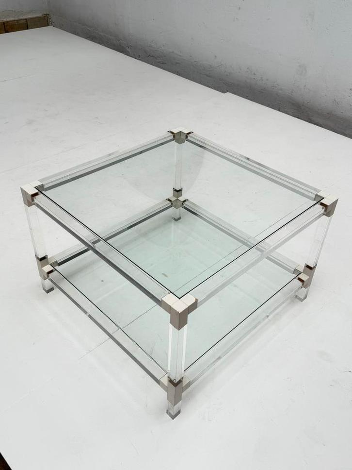 Plexi, brass, glass Hollywood Regency salontafel jaren 80, Antiek en Kunst, Kunst | Designobjecten, Ophalen