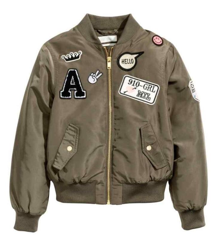 H&M kaki licht gewatteerd pilotenjack bomberjas jas maat 170, Kinderen en Baby's, Kinderkleding | Maat 170, Nieuw, Meisje, Jas