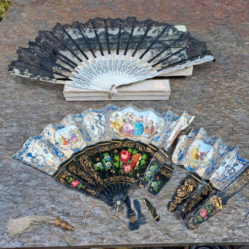 Waaierdozen 19e eeuw  en enkele antieke waaiers, Antiek en Kunst, Curiosa en Brocante, Verzenden
