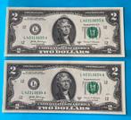 2 Dollars 2017A 2 opeenvolgende serienummers, Ophalen of Verzenden, Noord-Amerika, Setje