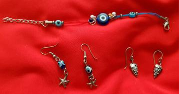 Armband en 2 set oorbellen hangers blauwe oog druif zeester beschikbaar voor biedingen
