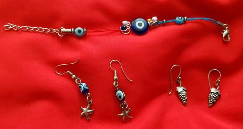 Armband en 2 set oorbellen hangers blauwe oog druif zeester, Sieraden, Tassen en Uiterlijk, Overige Accessoires, Zo goed als nieuw