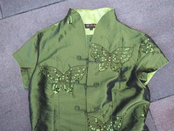 BLOUSE Chinees maat L groen nieuw elegant vlinderdecoratie beschikbaar voor biedingen