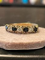 Gouden alliance ring / rij ring zirconia blauwe saffieren, Ophalen of Verzenden, Goud, Ring, Met edelsteen