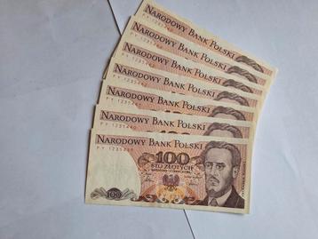 7x 100 Zlotych 1986 UNC oplopende serienummers beschikbaar voor biedingen