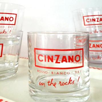  6 vintage CINZANO on the rocks glazen fifties sixties retro beschikbaar voor biedingen