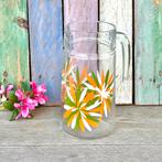 Vintage sapkan glas oranje groen wit glazen kan retro print, Ophalen of Verzenden, Gebruikt