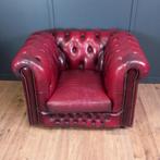 Rode Chesterfield clubfauteuil, Gebruikt, Chesterfield, Ophalen of Verzenden, 75 tot 100 cm