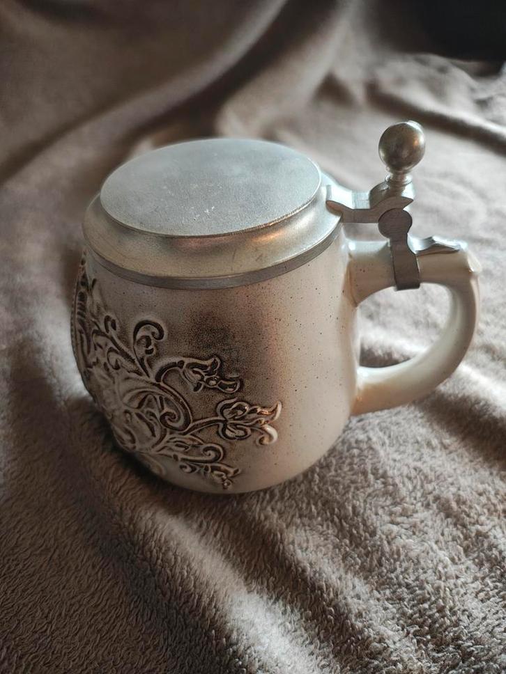 Vintage Gerz Bierpul met tinnen deksel, Antiek en Kunst, Antiek | Keramiek en Aardewerk, Ophalen of Verzenden