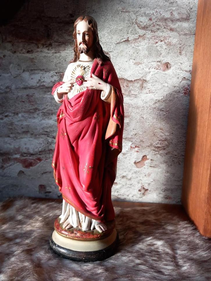 Antiek brocant heiligenbeeld Jezus heilig hart gips, Antiek en Kunst, Antiek | Religie, Ophalen of Verzenden
