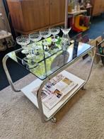 Vintage space age trolley bijzettafel rookglas / wit 70s, Verzamelen, Retro, Ophalen, Huis en Inrichting