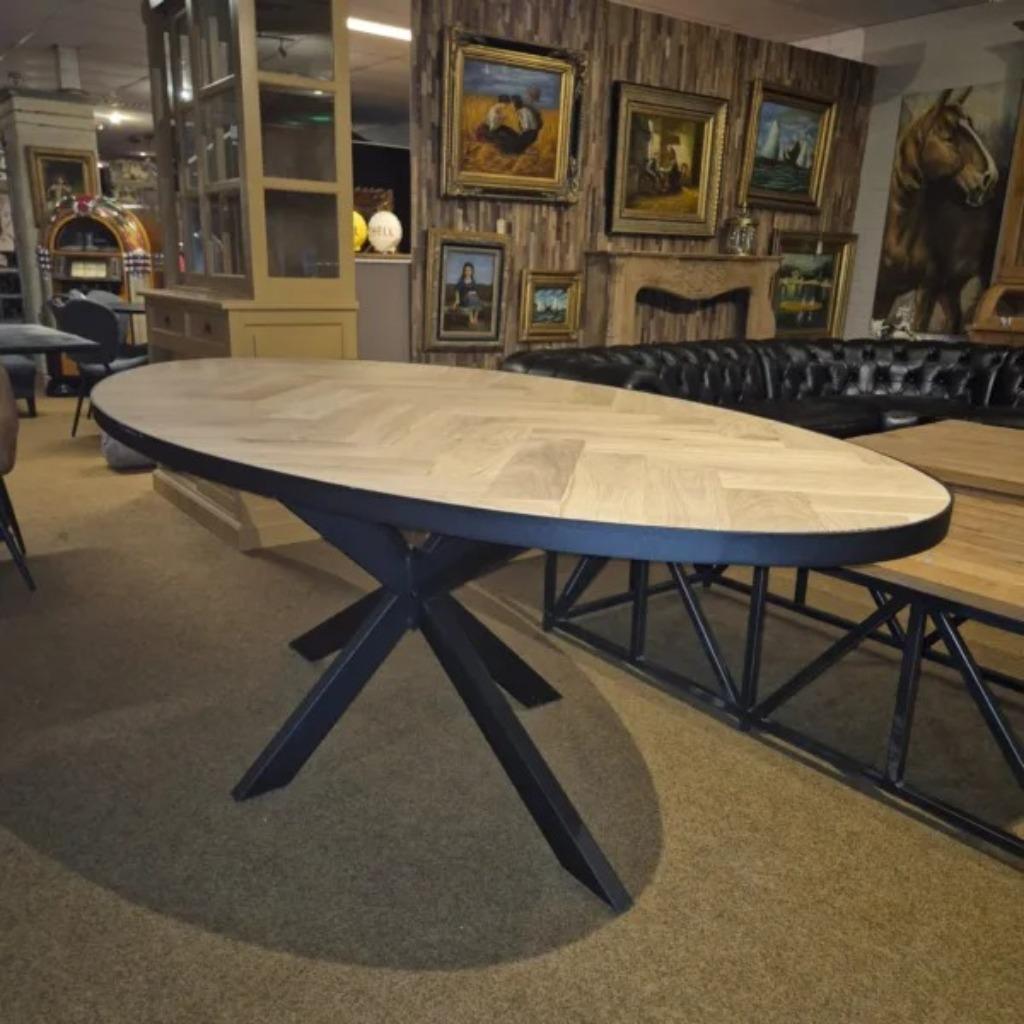 24534 Eettafel Eiken Ovaal 2,20 m x 1,10 m, Ophalen, 100 tot 150 cm, Vijf personen of meer, Eikenhout
