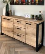 Dressoir eikenhout met staal - OP MAAT GEMAAKT, Met deur(en), Nieuw, Ophalen of Verzenden, 200 cm of meer