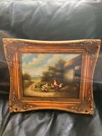 Schilderij met kippen in gouden lijst, Antiek en Kunst, Kunst | Schilderijen | Klassiek, Ophalen of Verzenden