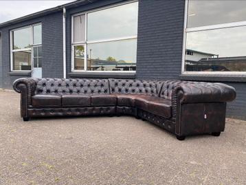 Chesterfield hoekbank bruin leer GRATIS BEZORGD  beschikbaar voor biedingen