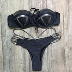 Zwarte zilveren push up string bikini dames vrouwen, Verzenden, Nieuw, Zwart, Bikini