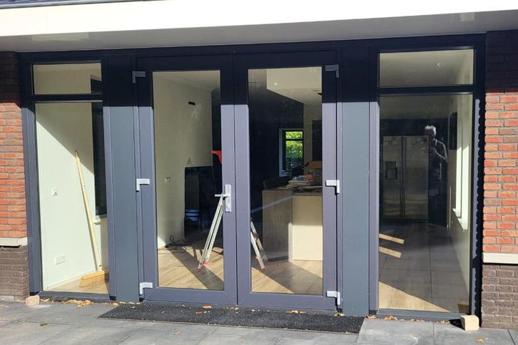 Kunststof dubbele terrasdeur + vaste ramen, met kozijn, HR++, Doe-het-zelf en Verbouw, Kozijnen en Schuifpuien, Zo goed als nieuw