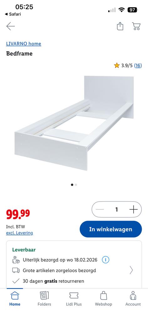 1 persoons bed 90x200, Ophalen, Overige materialen, Gebruikt, 90 cm